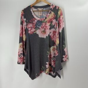 Philosophy grey pink long sleeve tunic botanical print pullover Medium